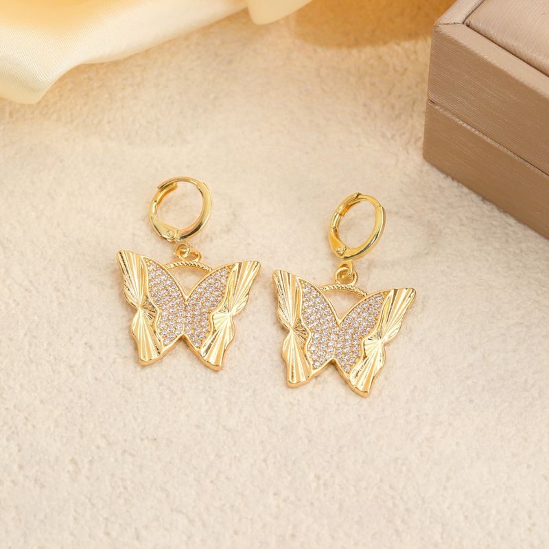 Butterfly Earrings - Zircon Accented Copper Alloy Dangle Earrings (Hypoallergenic, Everyday Elegance)_voghion.com