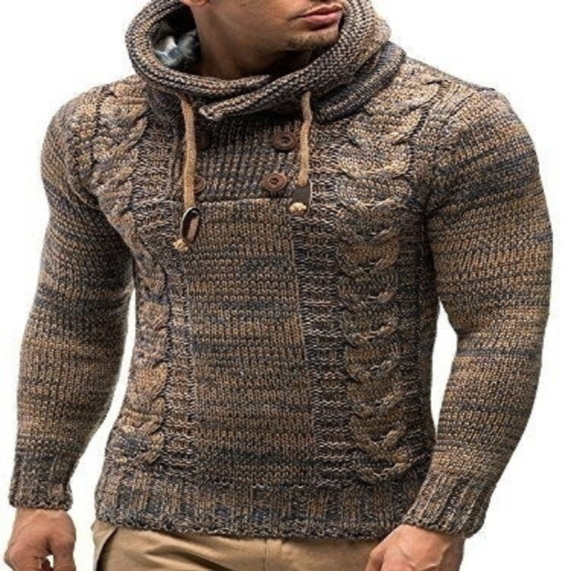 Men's sweater Knit coat Autumn and winter large turtleneck hooded sweater men's_voghion.com
