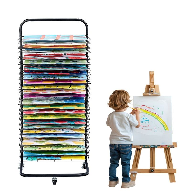 Black Drying Drying Rack Shelves Paint 25 Wheels Removable With Art Rack_voghion.com
