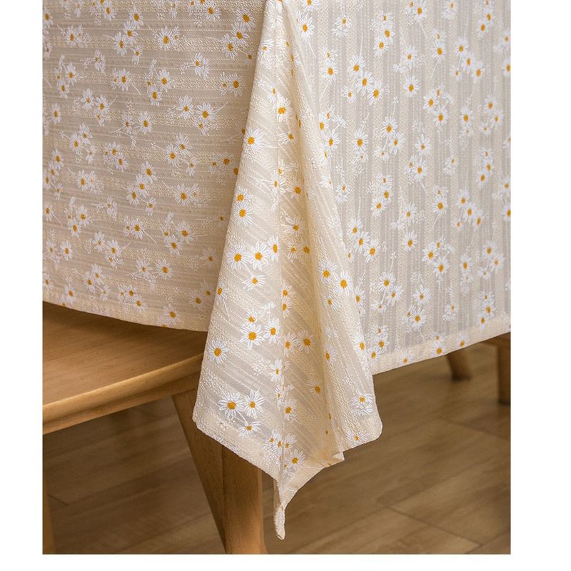 Floral Cotton-Linen Fringe Rectangular Dust Cover Home Tablecloth Daisy Coffee Table Cover_voghion.com