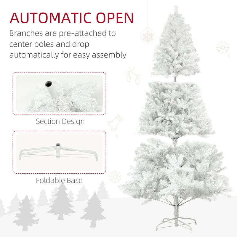 6ft Tall Artificial Christmas Tree, Unlit Xmas Tree With 1000 Branch Tips, Auto Open, Steel Base, Holiday Décor For Home Office, White_voghion.com