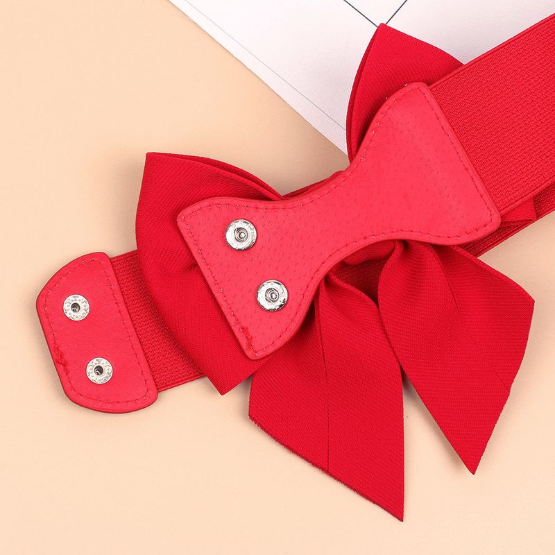 Bow Decorative Belt - Red Elastic Waist Belt With Diamond Accents_voghion.com