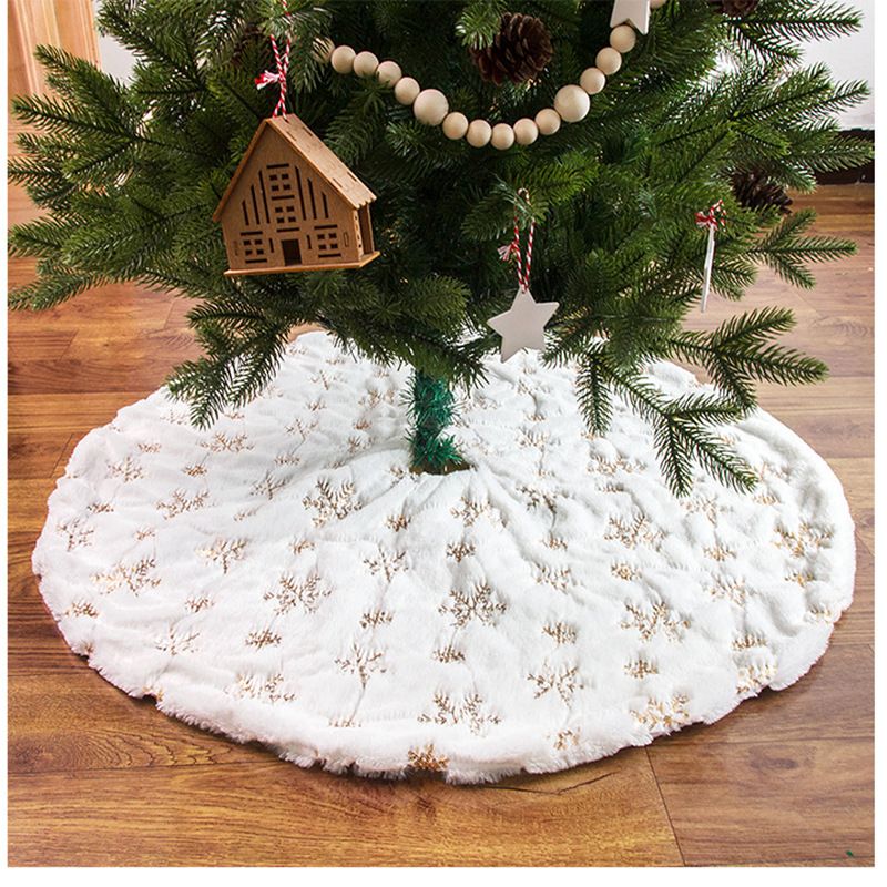 Elegant Glitter Christmas Tree Skirt With Snowflake & Faux Fur Trim – 90cm & 120cm Options In Gold & Silver_voghion.com