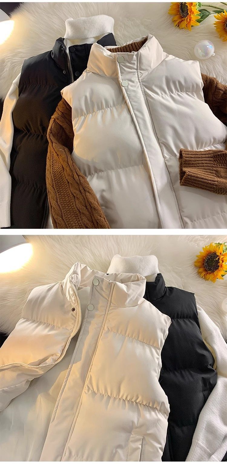 Herbst und Winter Weste im koreanischen Stil für Männer und Frauen trendige Stehkragen-Baumwolljacke Slim Fit verdickte Weste warme Westejacke_voghion.com