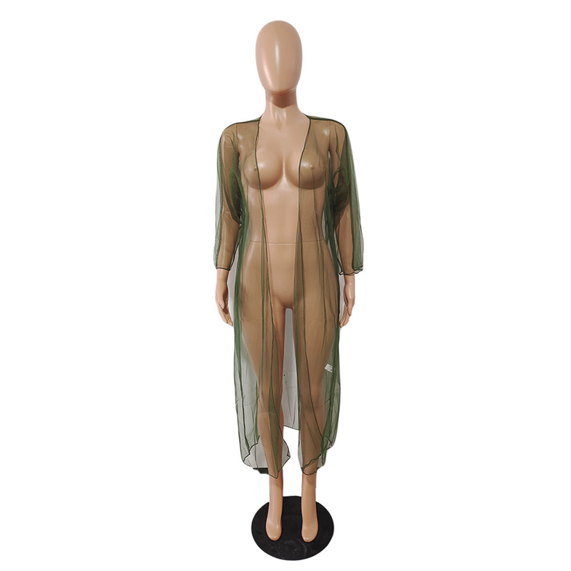 DY6919 Women's New Fashionable Elegant Mesh Transparent Versatile Long Loose Cardigan Jacket_voghion.com