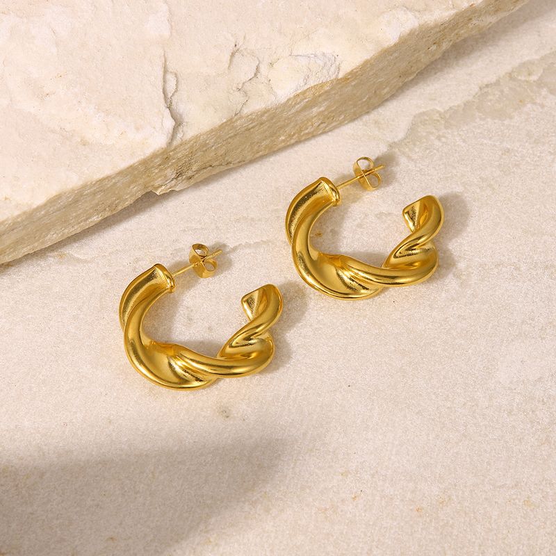 INS Fashion placcato oro C-Ring matrimonio geometria acciaio inossidabile anello intrecciato orecchini gioielli da donna_voghion.com