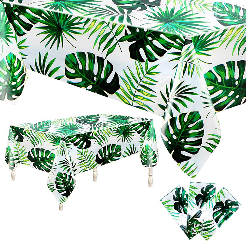 Hawaiian Palm Leaf Plastic Disposable Tablecloth Tablecloth Hawaiian Themed Birthday Party Decoration Aloha Tropical Tablecloth (108" x 54")_voghion.com