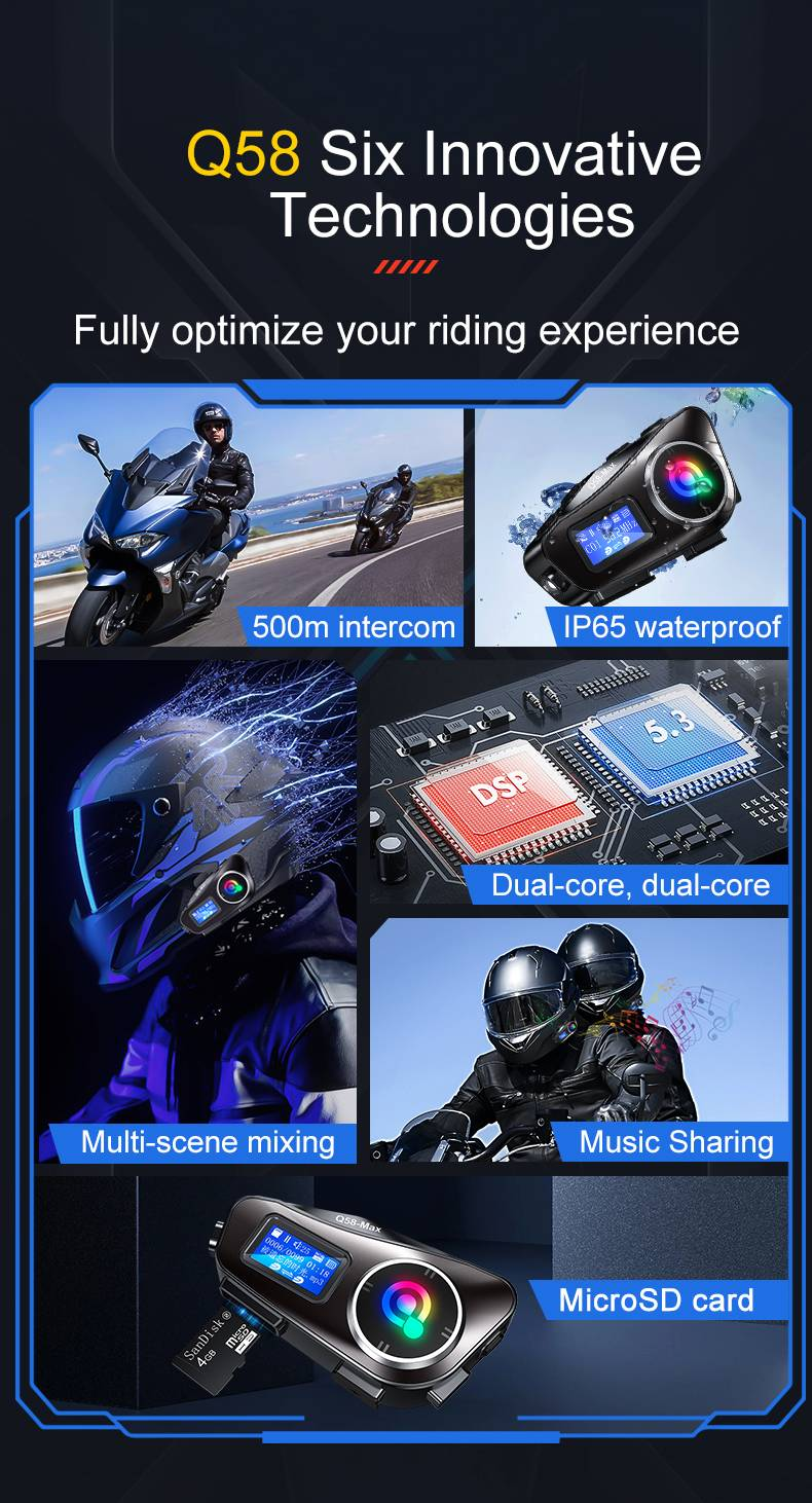 Bluetooth MP3 Mi zenemegosztás LCD kijelzős FM interkom sisakrostélyos headset_voghion.com