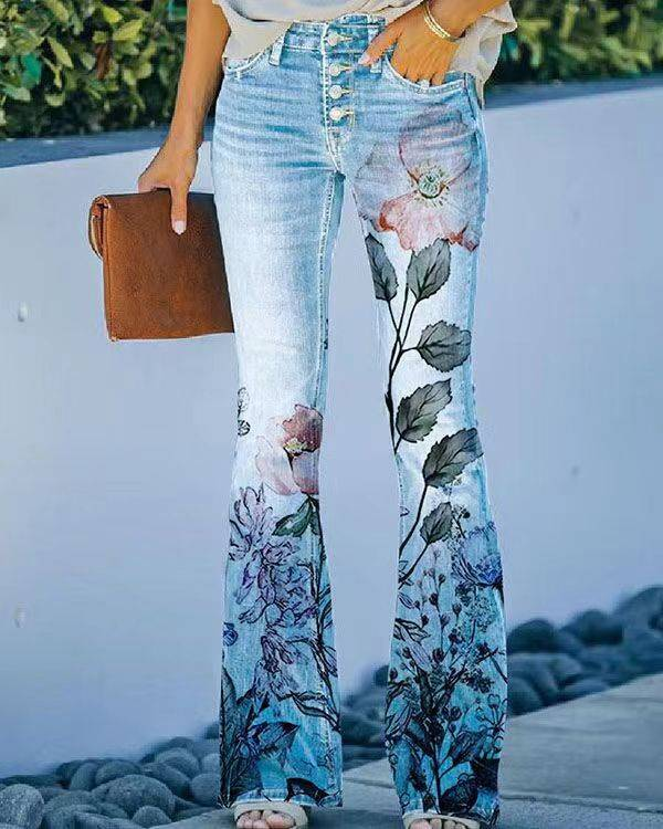 Damenbekleidung Sommer Neuer Stil Bedruckte 3D-Trend Unregelmäßige Hose mit weitem Bein Blumen und Vögel Lockere, lässige Hose mit weitem Bein_voghion.com