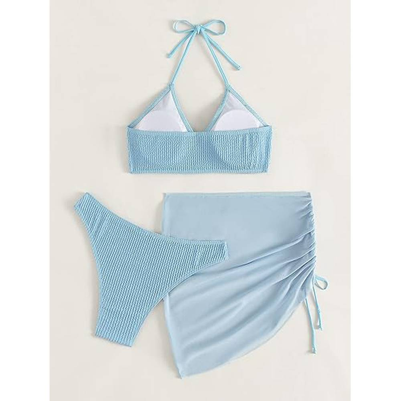 Maillot de bain 3 pièces pour femme avec anneau de cou et jupe cache-maillot_voghion.com
