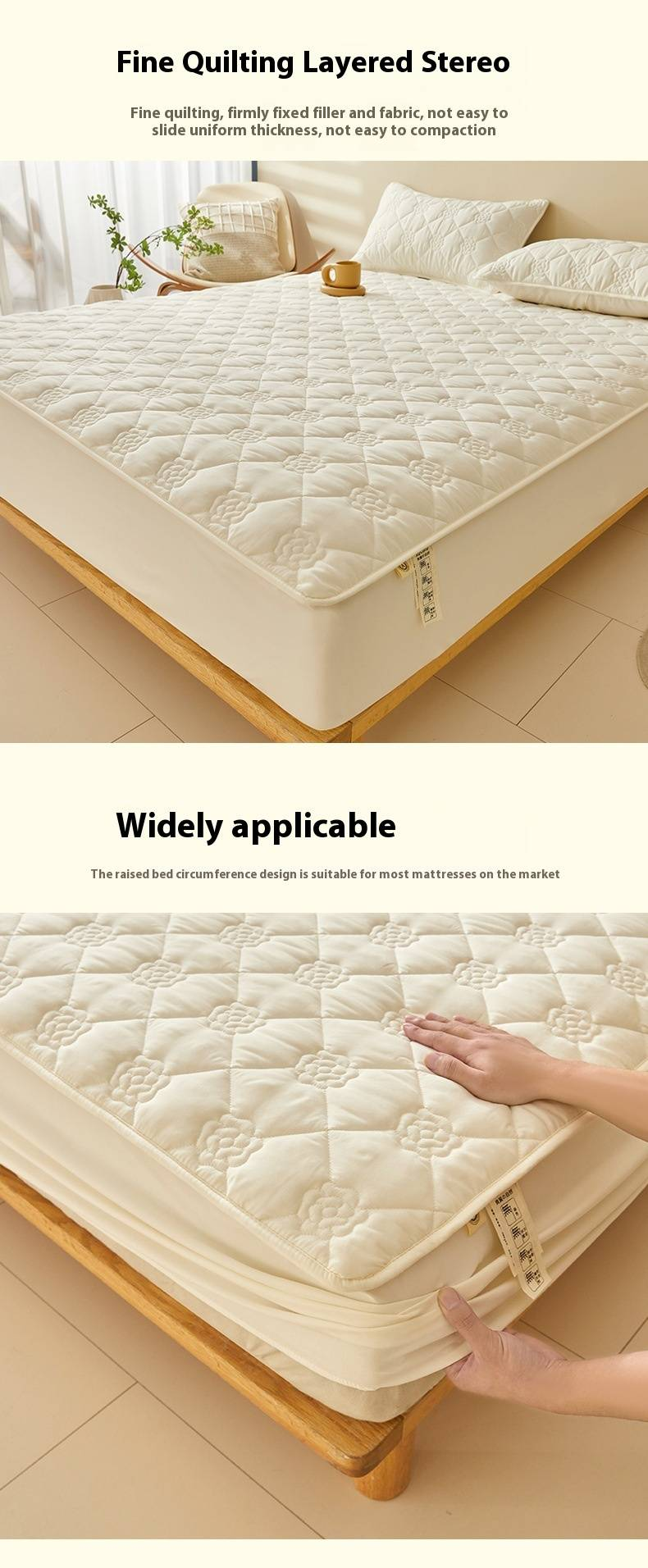 Winter-Weight Soybean Fiber Fitted Sheet - Non-Slip Mattress Protector With Quilted Padding - Solid Color Simple Design For Simmons/Spring Mattress_voghion.com