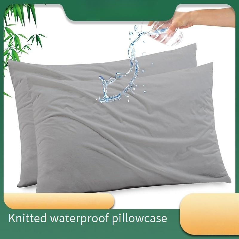 Wasserdichter Kissenbezug – Polyester-Strickgewebe (schmutzabweisend, staubdicht, hypoallergen, grau, passend für Standard-/Queen-Size-Kissen)_voghion.com