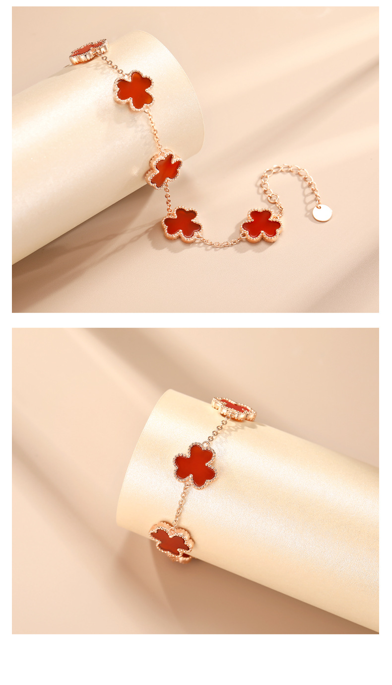 Women's Jewelry Ferris Wheel Original S925 Sterling Silver Jewelry Five Flower Clover Bracelet All Match High Grade Red Agate_voghion.com