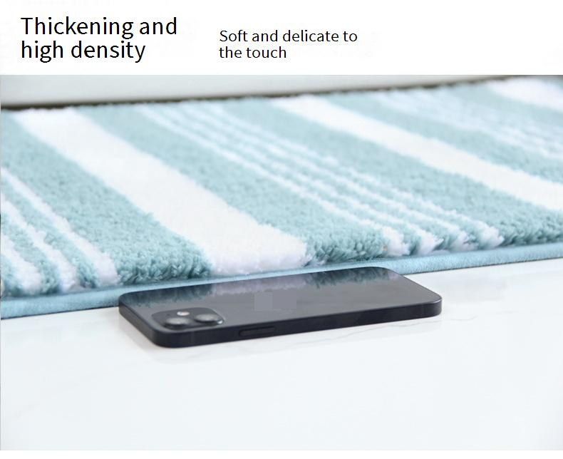 Gestreiftes, rutschfestes Badezimmerteppich-Set (2-teilig), moderne U-förmige Toilettenmatte und rechteckige Duschmatte – weiche, maschinenwaschbare, schnelltrocknende Bodenmatte aus Polyester_voghion.com