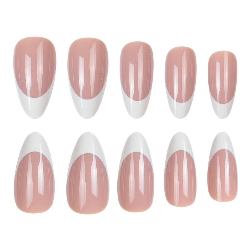 Elegant French Tip Press-On Nails - Reusable Fake Nails With White Edge & Waterdrop Design, Glue & Gel Adhesive Compatible_voghion.com