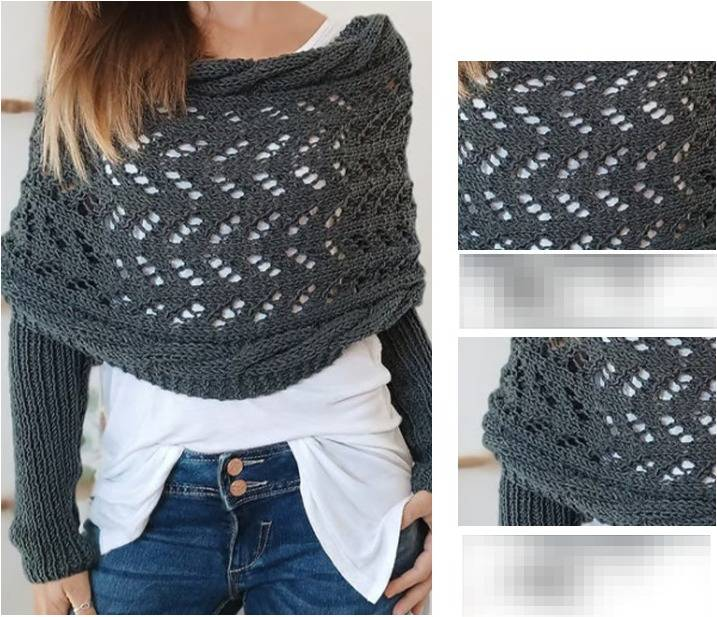 Cross Border Herbst und Winter Langer Schal Gestrickter High-End Hohler Erweiterter Doppelärmeliger Schal Oberbekleidung Für Damen_voghion.com