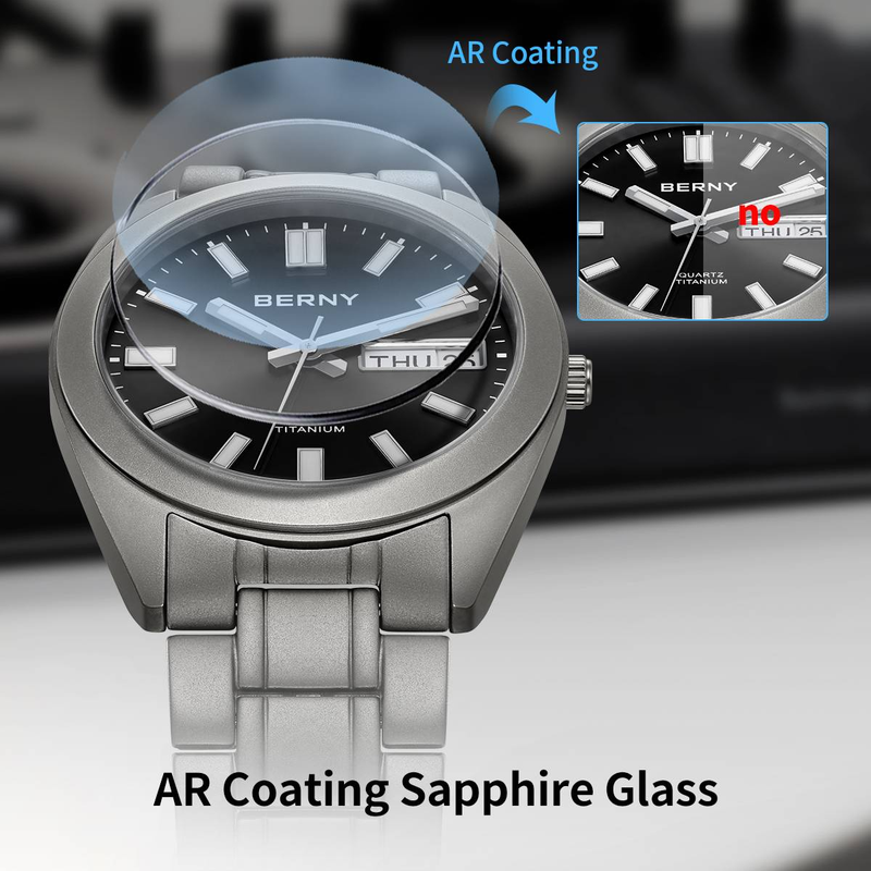 BERNY Titanium Watches For Men 10ATM Waterproof Super Luminous Quartz Analog Watch With Day Date Sapphire Crystal Sport Casual Wristwatch_voghion.com