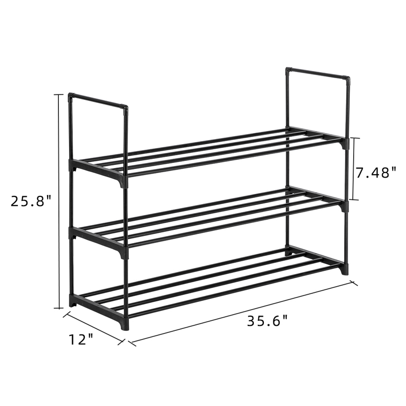 Étagère à chaussures à 3 niveaux, organiseur de rangement pour chambre, entrée, couloir et placard, couleur noire_voghion.com