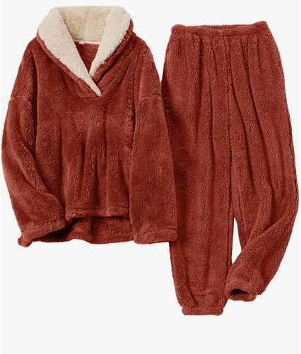 Women's Cozy Fleece Lounge Set - Winter Plush Pajama Pants & Hoodie With Pockets, Soft & Warm For Home Relaxation_voghion.com