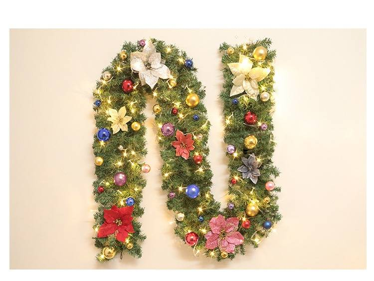 2,7 m lange Weihnachtsgirlande mit 240 dichten Blumen – Rot/Gold/Rosa/Silber/Blau/Mehrfarbig (LED-Leuchten optional)_voghion.com