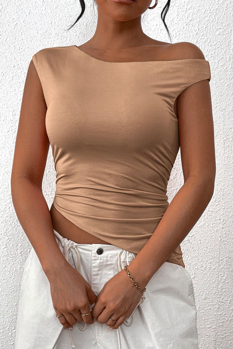 Dámské oblečení Street Style Street Trend Polyesterový svetr se zkoseným límcem Slim Fit Dámské tričko_voghion.com