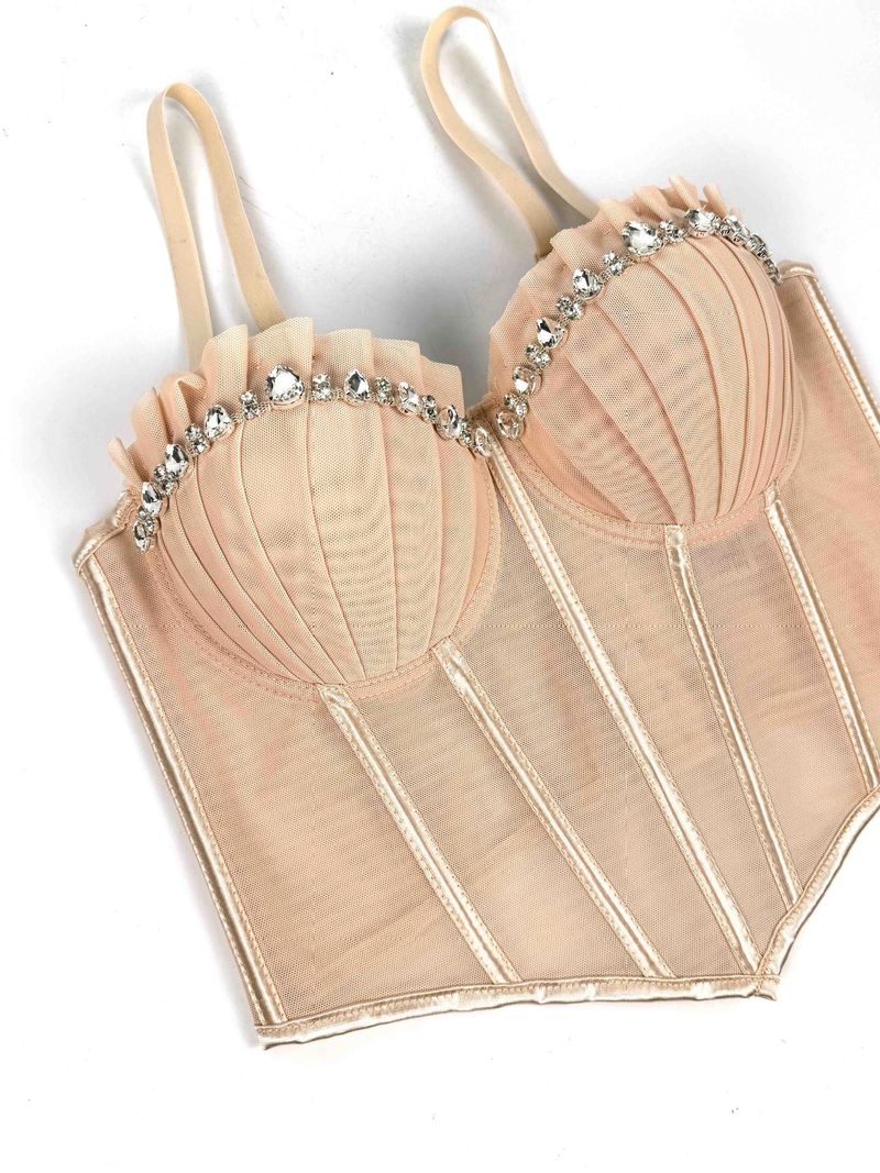 Women's Clothing New Rhinestone Pleated High End Design Inner Fish Small Camisole Outer Wear Fishbone Bra_voghion.com