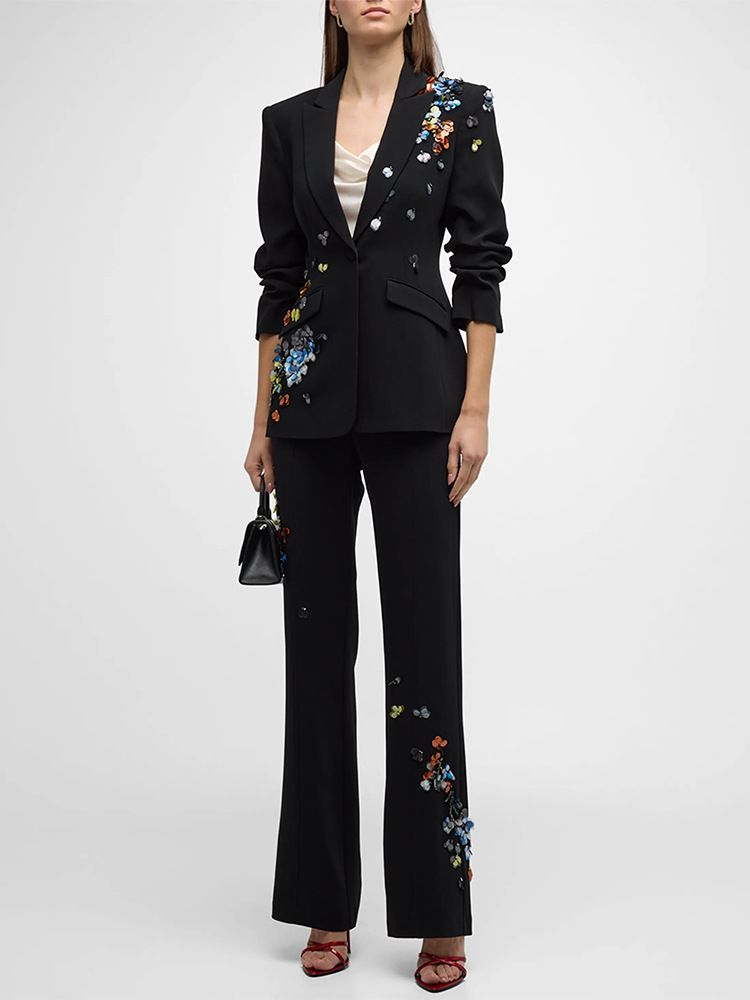 Women's Clothing star temperament colorful sequins one button suit trousers suit two piece suit_voghion.com