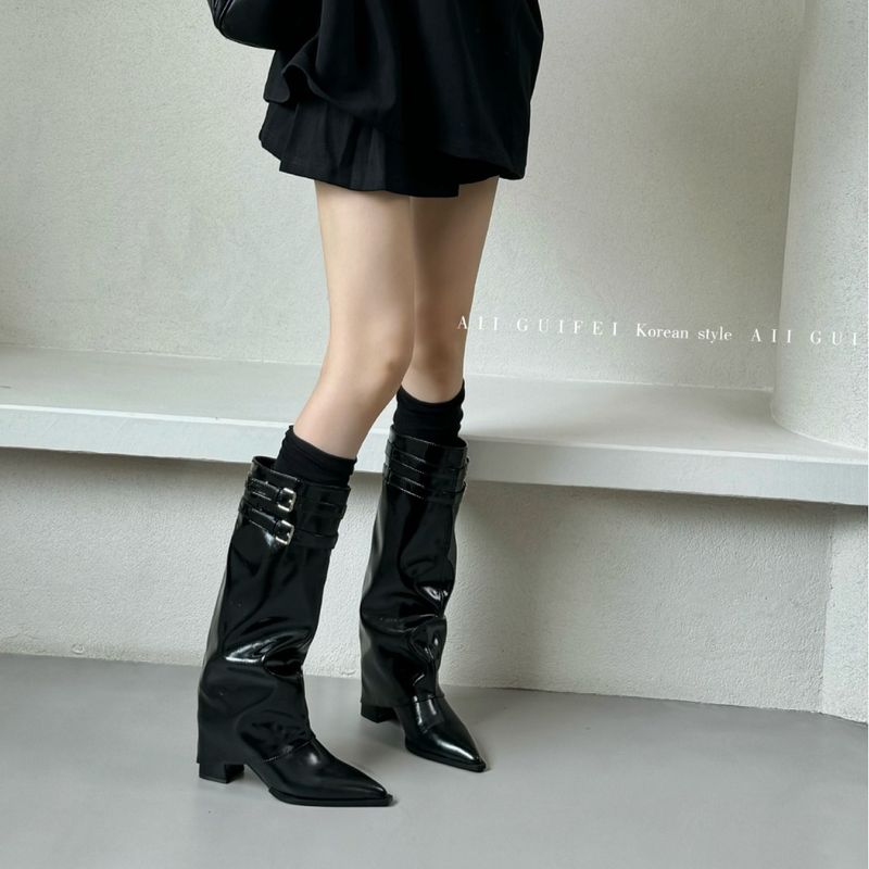 Korean Style Fashionable Pants Leg With Pointed Tips, Slim Middle Heels, Long That Don't Cross The Knee, Versatile_voghion.com