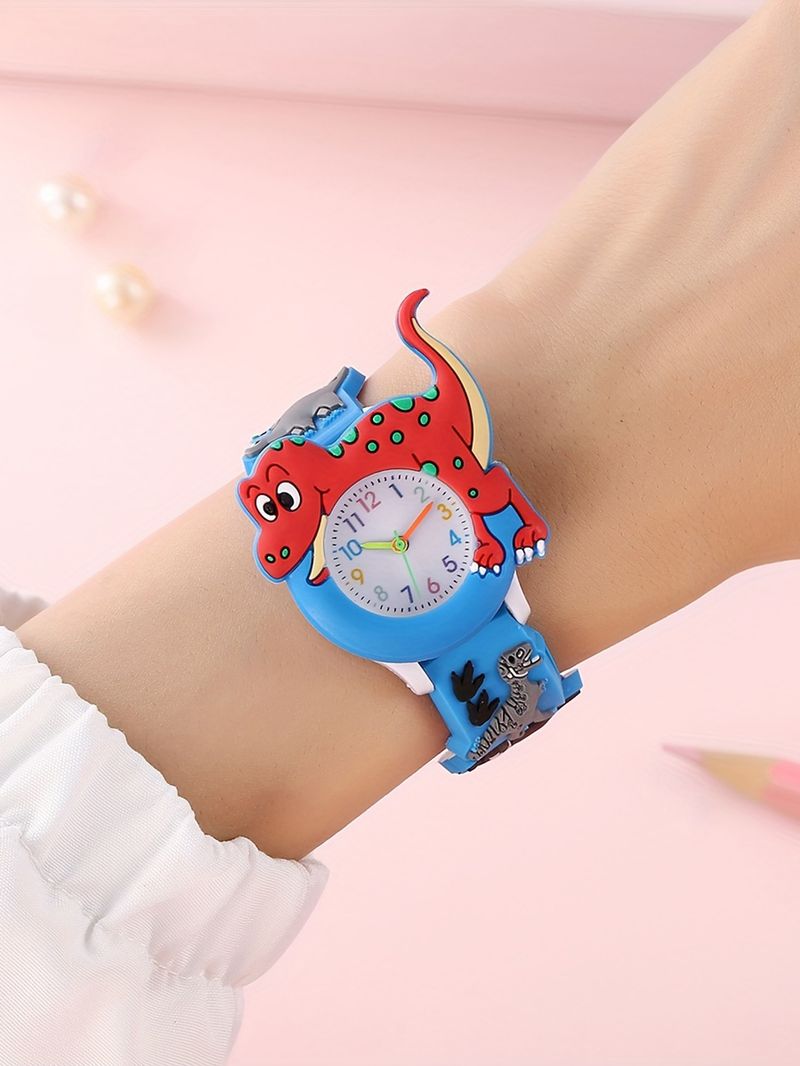 Quartz Watches 3D Embossed Striped Plastic Strap Dinosaur Pattern Student Watch Cartoon Primary School Student Gift Toy Watch_voghion.com