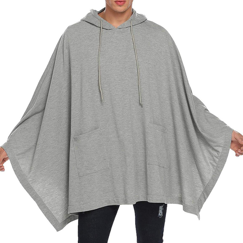 Spring New Men's Wear Large Solid Color Fashion European and American Men's Hooded Cloak_voghion.com