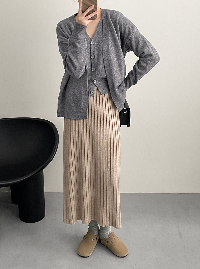 Frauen Kleidung strickjacke zwei stück set herbst neue Koreanische version einfache v-ausschnitt weiche wachsartige pullover weibliche weste_voghion.com