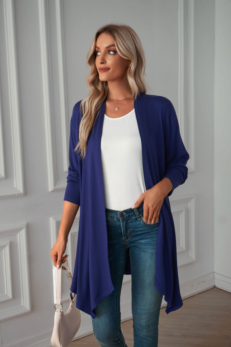 Damen-Strickjacke, einfarbig, langärmelig, Mantel, langes, lässiges Oberteil_voghion.com