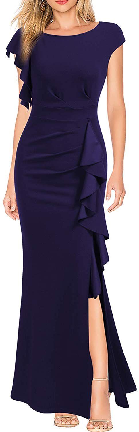 Krawatte bedruckt, einfarbig, 2025, elegantes Pendler-Party-Abendkleid, gerüscht, Meerjungfrau, langes Kleid, knitterfrei, Outfit, Synonyme_voghion.com