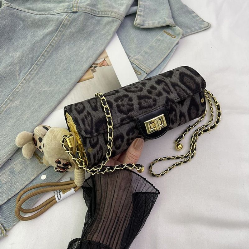 Super Popular Leopard Print For Women 2025 New Cylindrical Pen Holder Chain Crossbody Niche Design Stylish Shoulder Bag_voghion.com