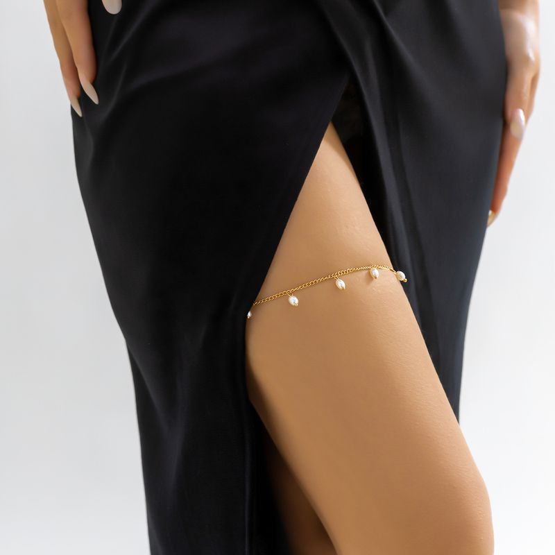 Europäischer und amerikanischer Schmuck, süß und cool, lässig, Strass-Strand-Beinkette, elastisches Band, Nachahmung von Perlen, sexy Beinkette_voghion.com