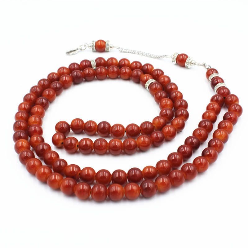 Perles de prière musulmanes en verre cristal 99 de 8 cm, pendentif à pompon unique, couleur ambre_voghion.com
