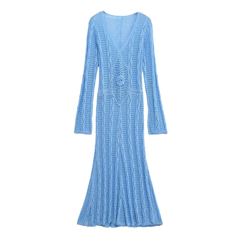 Damen 2024 Herbst/Winter Neue Stil Lose V-ausschnitt Gestrickte Langarm Kleid_voghion.com