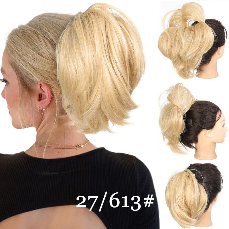 Ponytail extensions, claw clip straight bun Messy bun 25cm105g with flexible wire hair piece_voghion.com