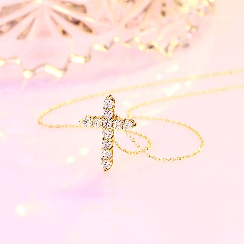 Collana con croce in moissanite per donna, argento sterling, lusso leggero, nicchia, sensazione di alta qualità, versatile, nuovo stile 2022._voghion.com