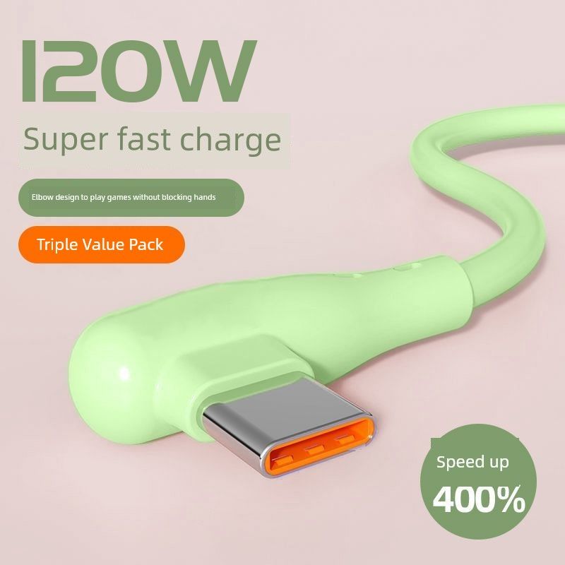 Verhetetlen minőségű 120 W-os szupergyors töltés, adattípus c, Huawei Honor Xiaomi Vivop mobiljátékhoz, könyökflash töltőkábel_voghion.com