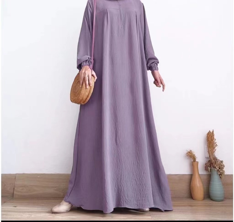 Women Front Zipper Round Neck Elastic Cuffs Long Robe_voghion.com