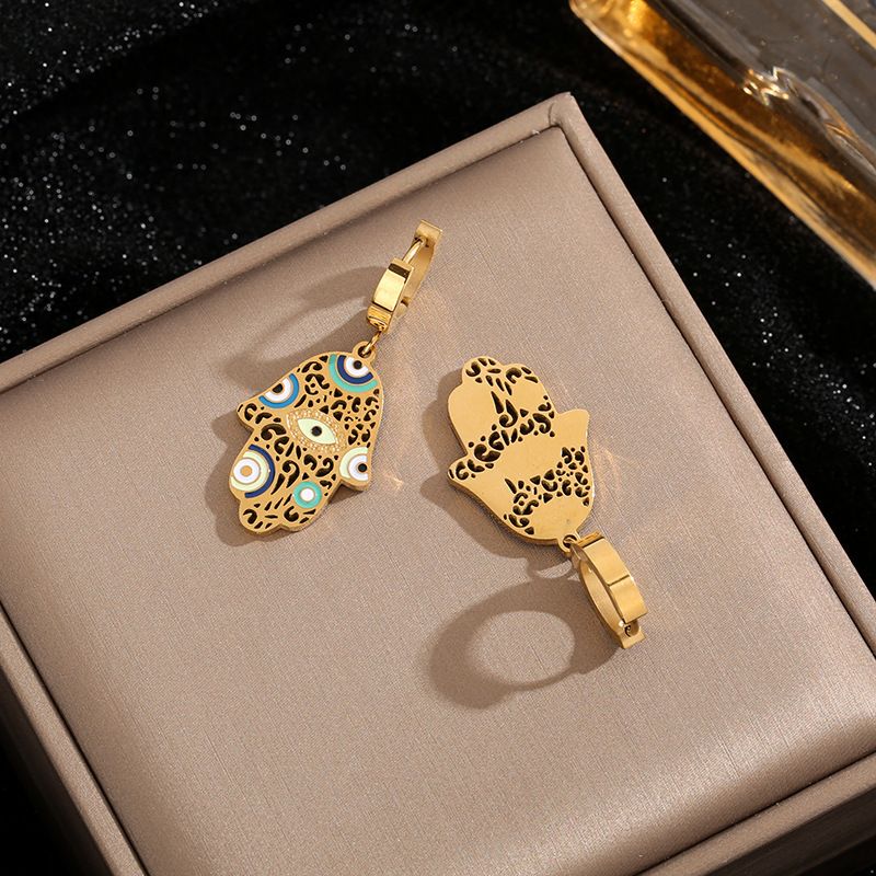 Collezione Mystic Eye - Set di gioielli con ciondolo a forma di palma dipinta in stile europeo e americano, in acciaio al titanio_voghion.com