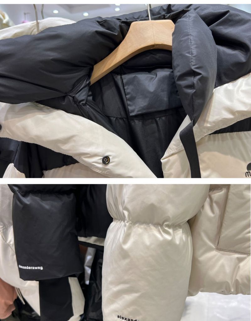 Women's Short Puffer Jacket With Color Block Design, Lightweight Hooded Winter Coat, Warm Duck Down Filling, Casual Streetwear For Petite_voghion.com