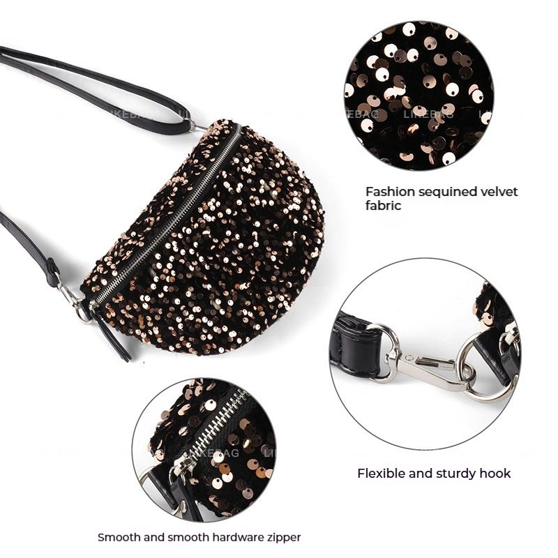 Women's Shoulder Bag, Chest Bag Waist Bag Fashionable Evening Style Sequin Bag Versatile Commuting Large Capacity Messenger Bag For Women_voghion.com