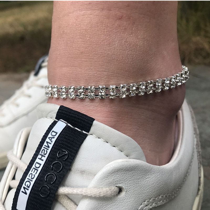 Brățară nouă cu diamante, două rânduri de diamante, lanț simplu cu diamant flash, bijuterii mici cu diamante pentru picior_voghion.com