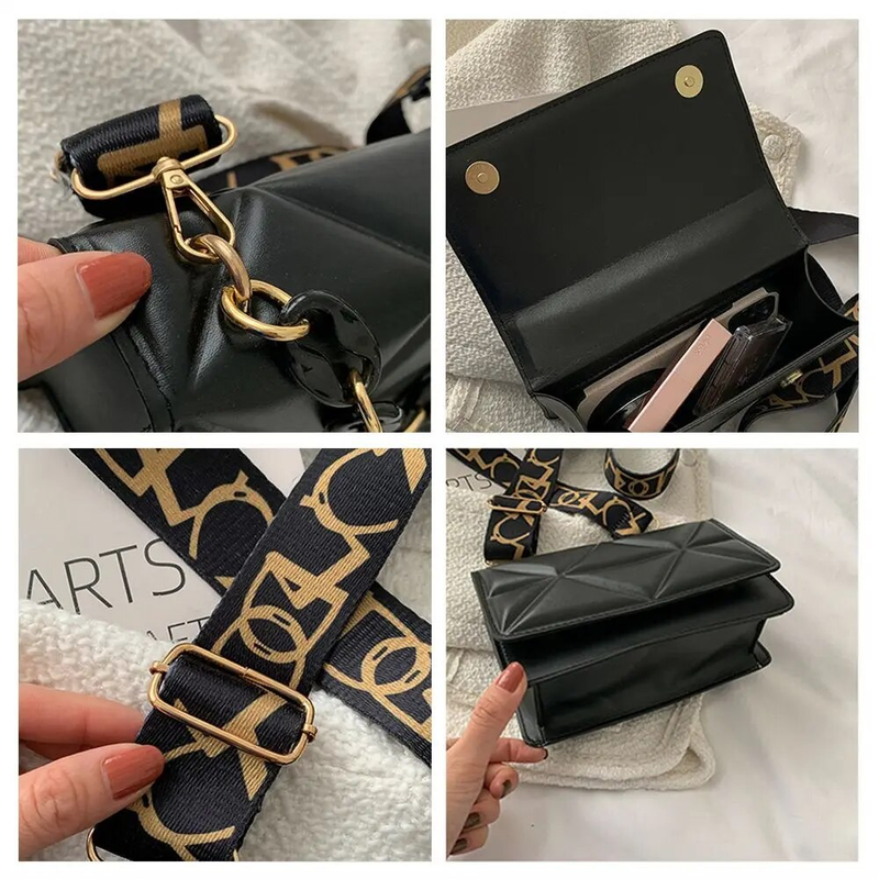Borsa a tracolla da donna alla moda Borsa con patta in pelle PU Borsa a tracolla casual con catena in metallo di grande capacità femminile_voghion.com