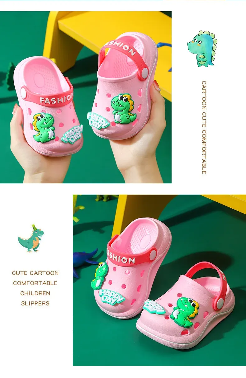 Söta nya djur baby pojkar tofflor sommar barn tecknade dinosauriesandaler småbarn strandskor flickor söta sandaler barntofflor_voghion.com