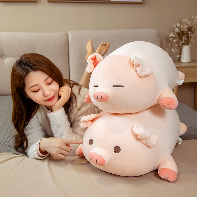 Simpatico maiale bambola di peluche cucciolo di maiale bambola di stoffa bambola che dorme con cuscino morbido regalo di compleanno per ragazza_voghion.com