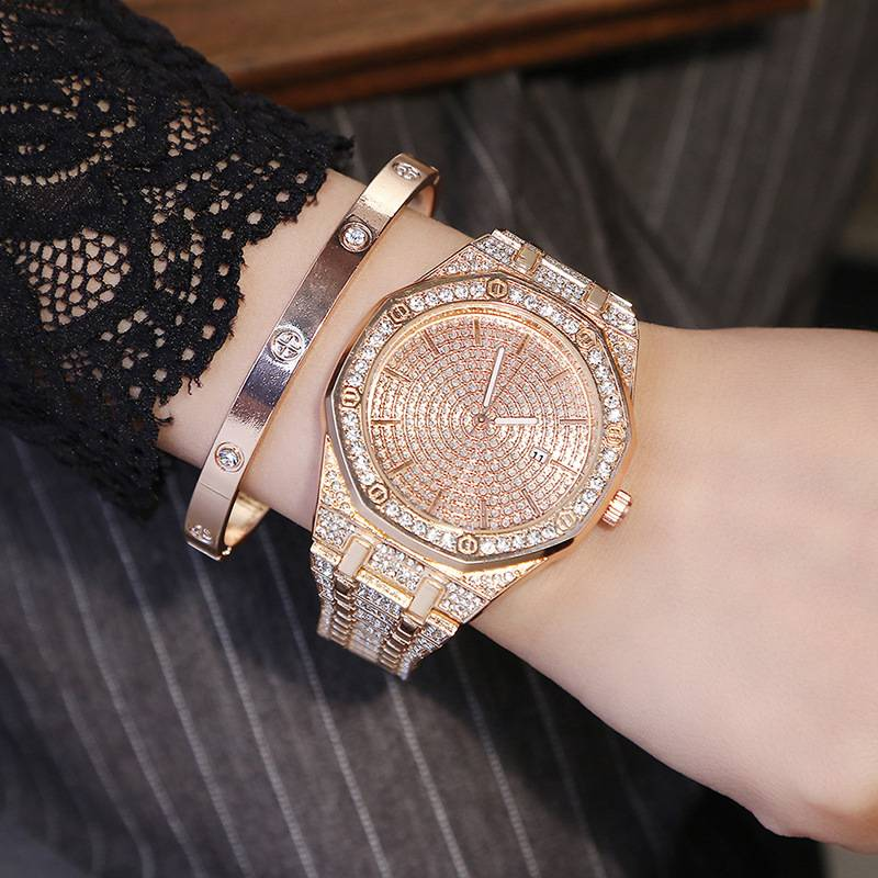 2 Stéck/Set Damen Iwwerwaachung Luxus Rhinestone Quarz Auer Rom Mode Analog Armbanduhr & Armband, Kaddo fir Mamm Hir_voghion.com