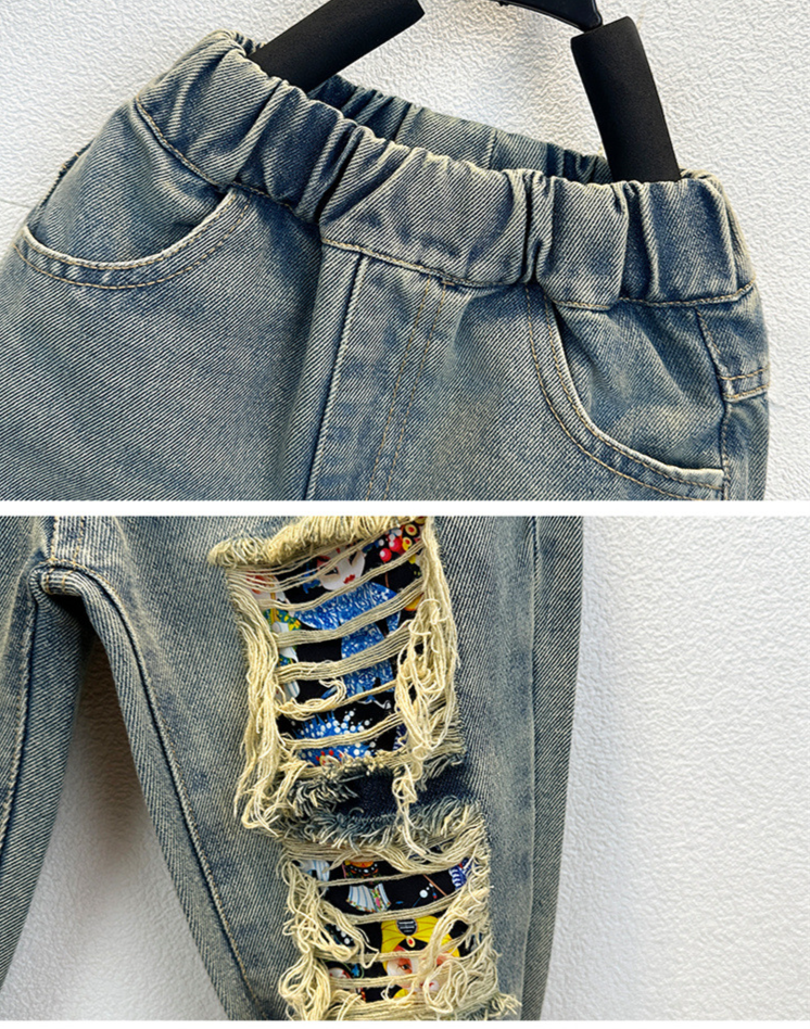 Mother & Kids Kinderkleding jongens jeans 2024 nieuwe kinder voorjaarskleding stijlvolle jongens voor- en najaar gescheurde broeken broeken trend_voghion.com